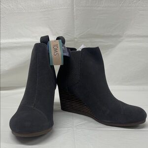 TOMS Charcoal Suede Wedge Booties